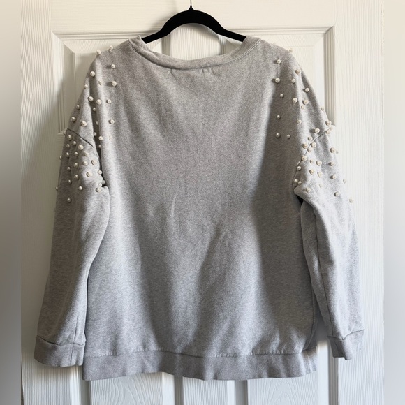 Halogen Pearl-Embellished Gray Sweatshirt - Picture 2 of 3
